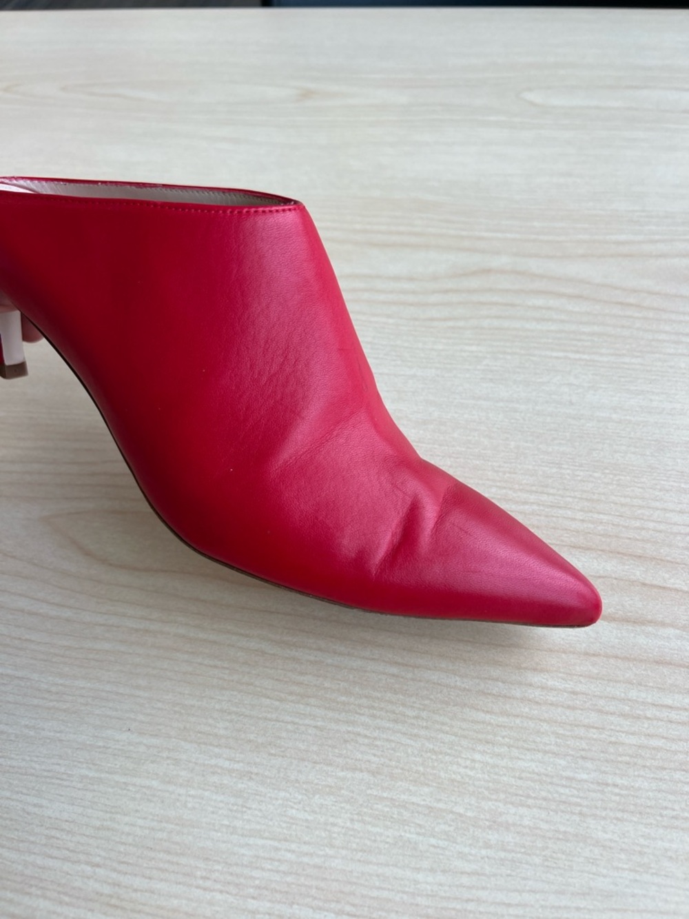Stuart Weitzman mira red leather pointed toe slide on mules kitten heels 7.5 - Picture 9 of 16